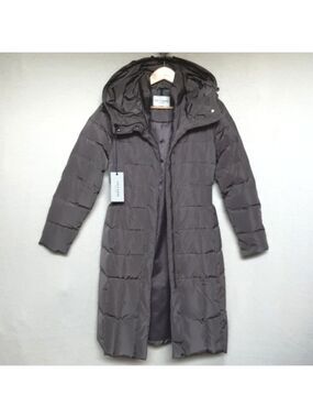 NWT Cole Haan Long Quilted Puffer Coat‎ Hooded Feather Down Womens XS